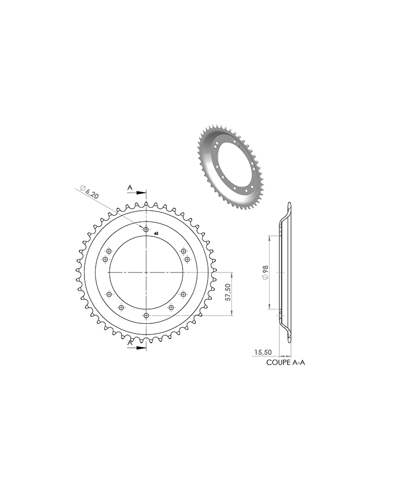 COURONNE CYCLO 21 ADAPT. 103 GRIMECA/BERNARDI 45DTS (D98) 10 TROUS