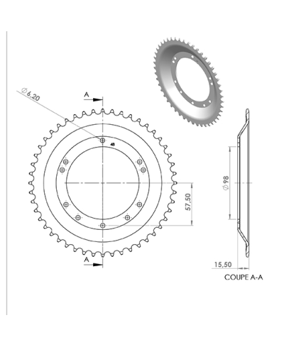 COURONNE CYCLO 21 ADAPT. 103 GRIMECA/BERNARDI 48DTS (D98) 10 TROUS