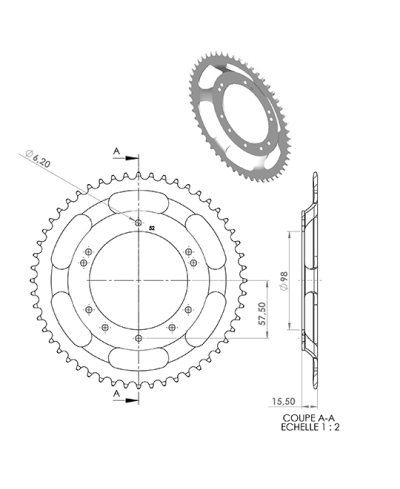 COURONNE CYCLO 21 ADAPT. 103 GRIMECA/BERNARDI 52DTS (D98) 10 TROUS