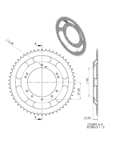 COURONNE CYCLO 21 ADAPT. 103 GRIMECA/BERNARDI 54DTS (D98) 10 TROUS