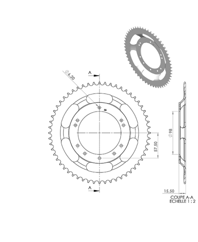 COURONNE CYCLO 21 ADAPT. 103 GRIMECA/BERNARDI 56DTS (D98) NOIR  10 TROUS