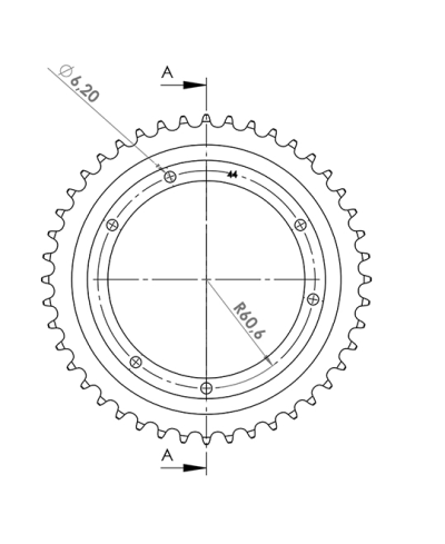 COURONNE CYCLO 24 ADAPT. MBK 65/85 44DTS (D110) 6 TROUS