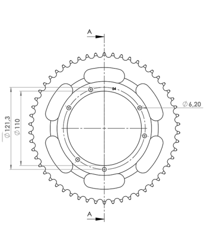 COURONNE CYCLO 28 ADAPT. MBK 68/88/89 54DTS (D110) 6 TROUS