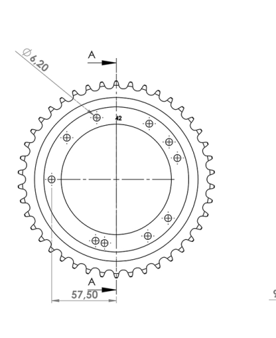 COURONNE CYCLO 25 ADAPT. MBK 51S GRIMECA 42DTS (D98)  10 TROUS