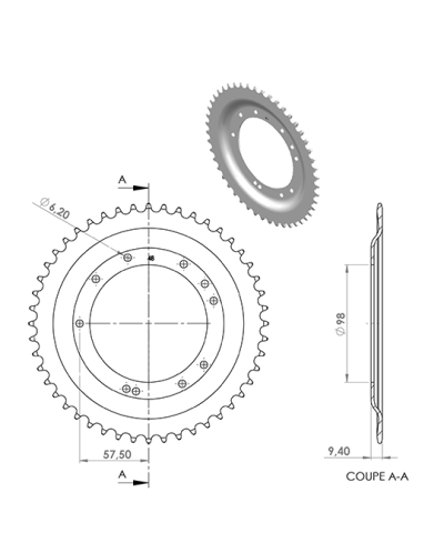 COURONNE CYCLO 25 ADAPT. MBK 51S GRIMECA 48DTS (D98)  10 TROUS