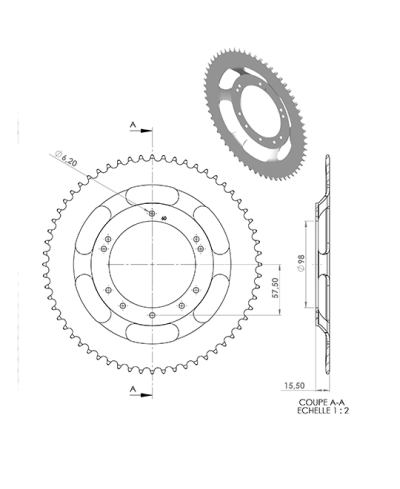 COURONNE CYCLO 21 ADAPT. 103 GRIMECA/BERNARDI 60DTS (D98) 10 TROUS