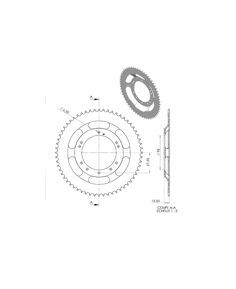 COURONNE CYCLO 21 ADAPT. 103 GRIMECA/BERNARDI 60DTS (D98) 10 TROUS