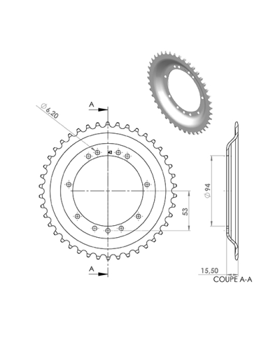 COURONNE CYCLO 22 ADAPT. 103 RAYONS 42DTS (D94) 11 TROUS